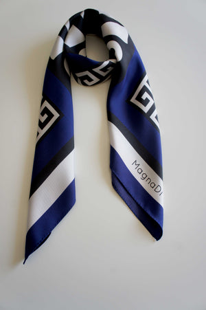 greek key meander blue pattern silk scarf digital print magnadi scarves
