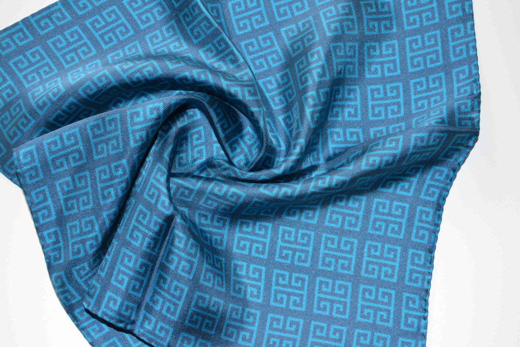 pocket square twill silk scarf turquoise made in greece