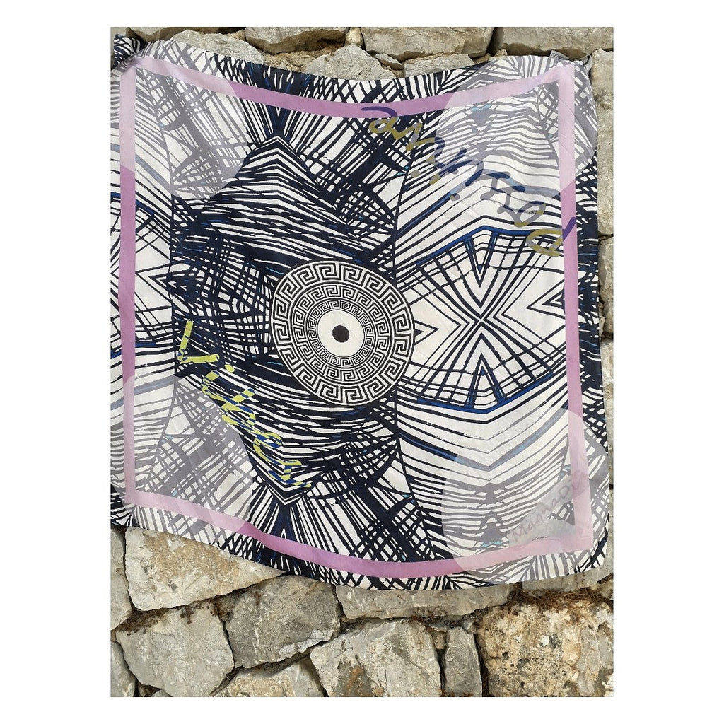 Positive Vibes (Colours of Aegean Sea) - Digital Printed Silk Square Scarf